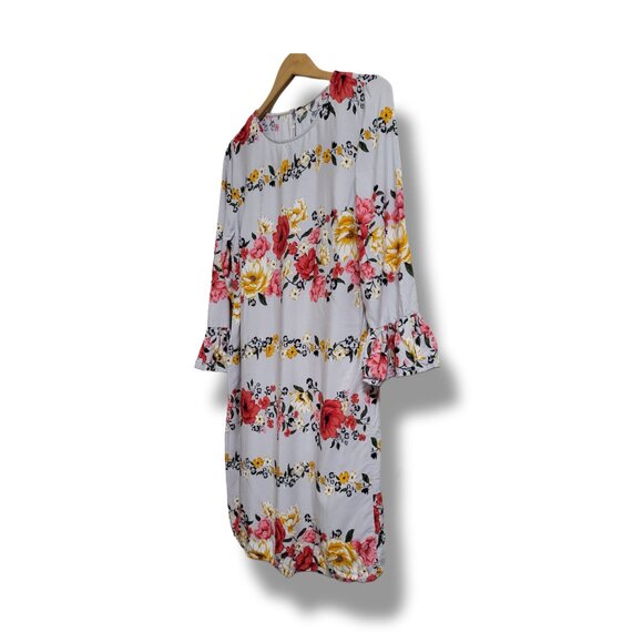 🌿Old Navy Womens Medium Tall Shift Dress 3/4 Bell Sleeves Gray Floral Print - Picture 4 of 12